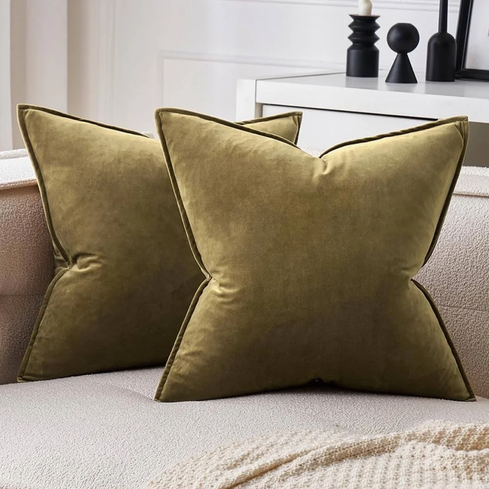 🆕 Olive Green VELVET Euro Accent Pillow Covers Luxury High End Hotel Vibes 26”